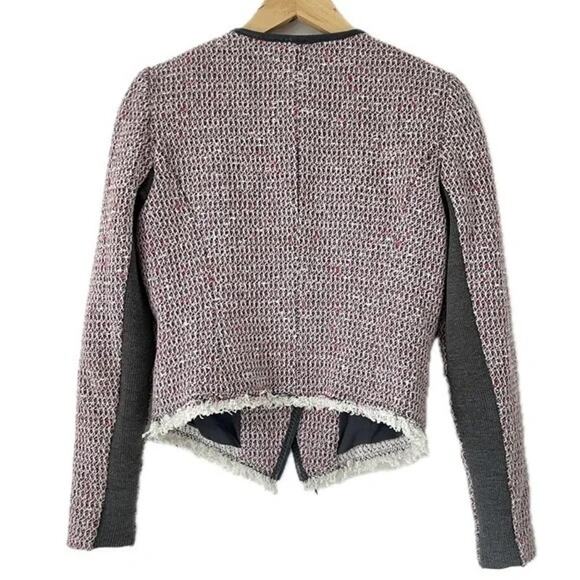 NWOT-$495 REBECCA TAYLOR Sz2 CUTAWAY LEATHER TRIM ASYMMETRIC TWEED JACKET RED CO - Picture 5 of 6